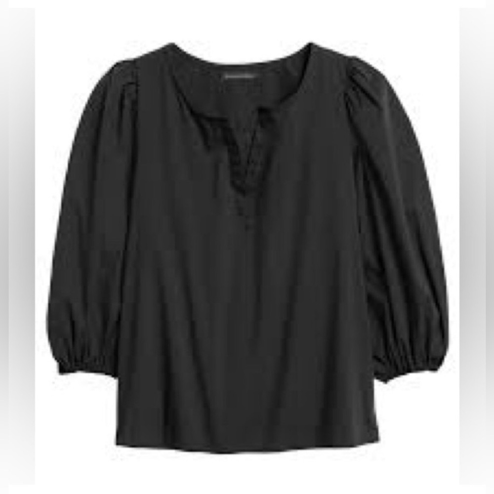 NWT Banana Republic is 100% Cotton Black Poplin Puff Sleeve Blouse Size XS